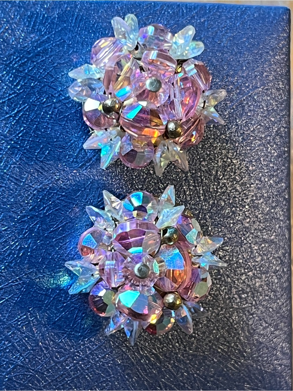 Vintage Pink AB Crystal Clip-On Earrings